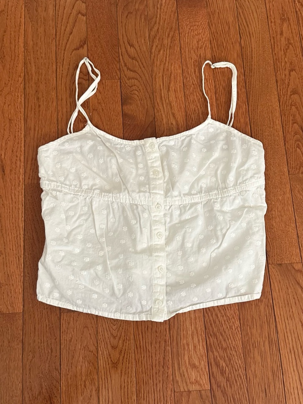 John Galt White Eyelet Floral Button-Front Cropped Cami Tank Top